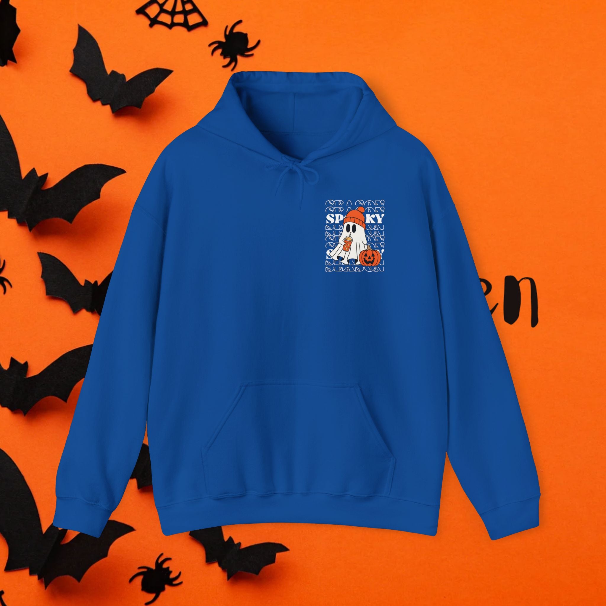 Cozy Ghost-Themed Hoodie for Halloween, Trendy Sweatshirt, Fall Fashion, Trick-or-Treat Wear, Unisex Halloween Apparel