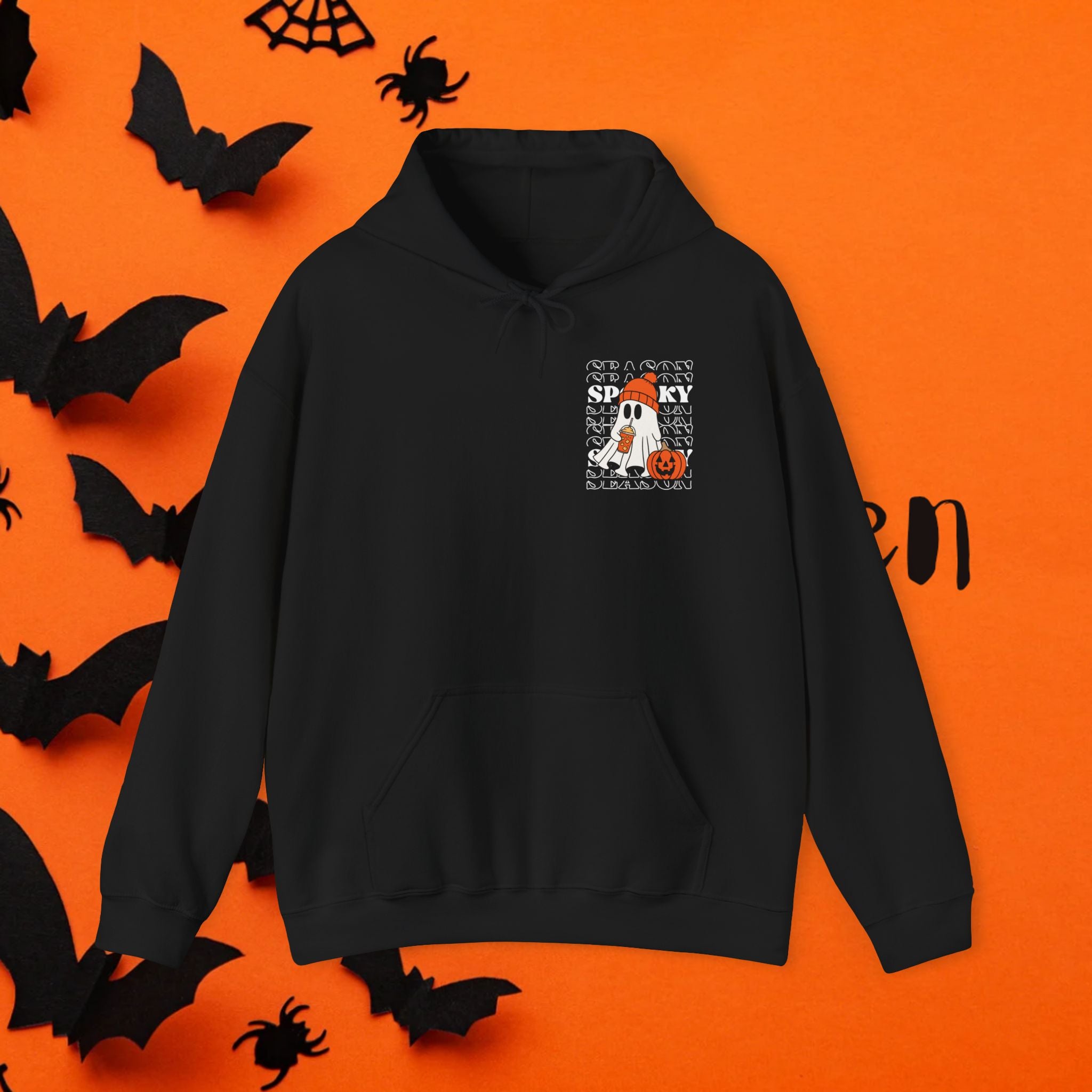 Cozy Ghost-Themed Hoodie for Halloween, Trendy Sweatshirt, Fall Fashion, Trick-or-Treat Wear, Unisex Halloween Apparel