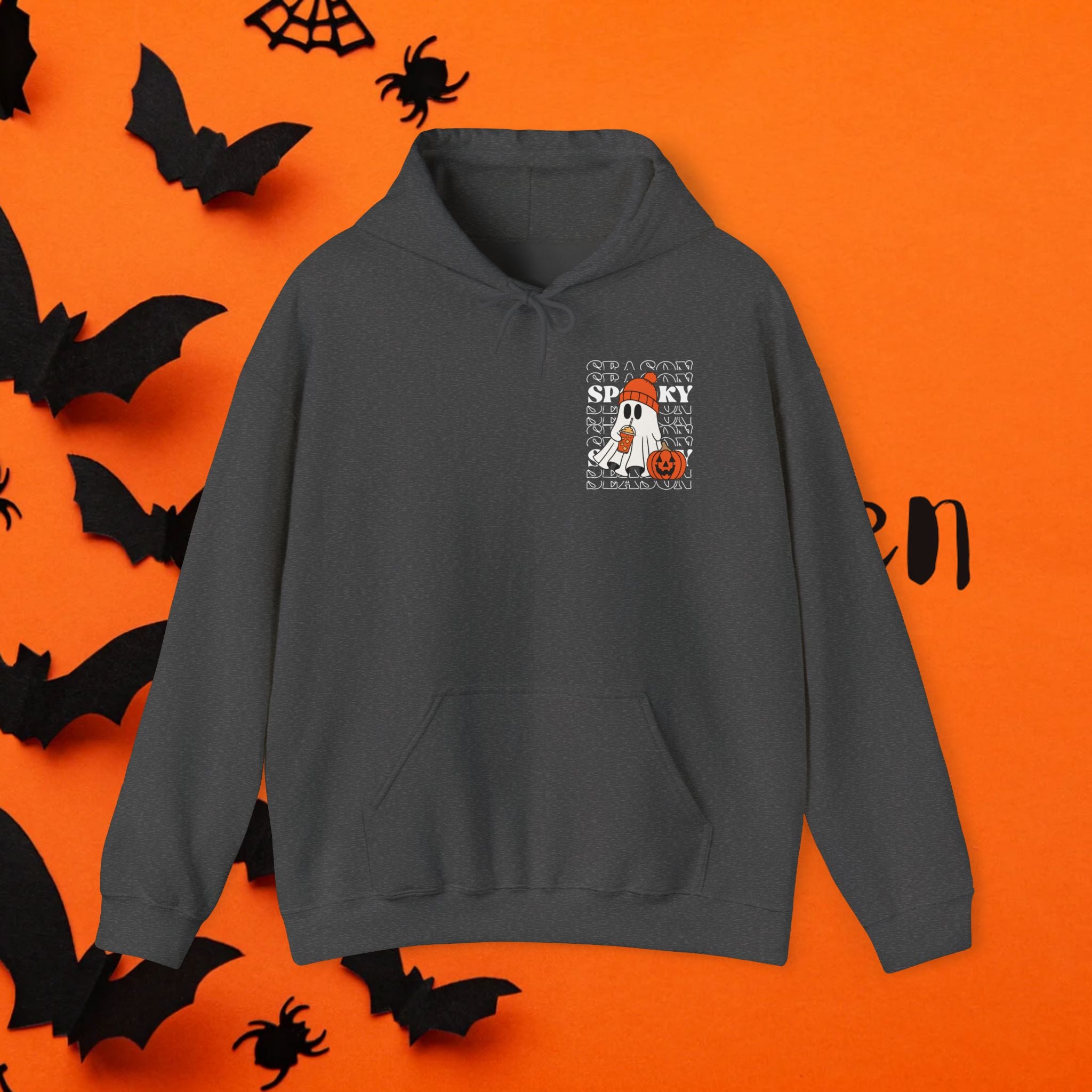 Cozy Ghost-Themed Hoodie for Halloween, Trendy Sweatshirt, Fall Fashion, Trick-or-Treat Wear, Unisex Halloween Apparel