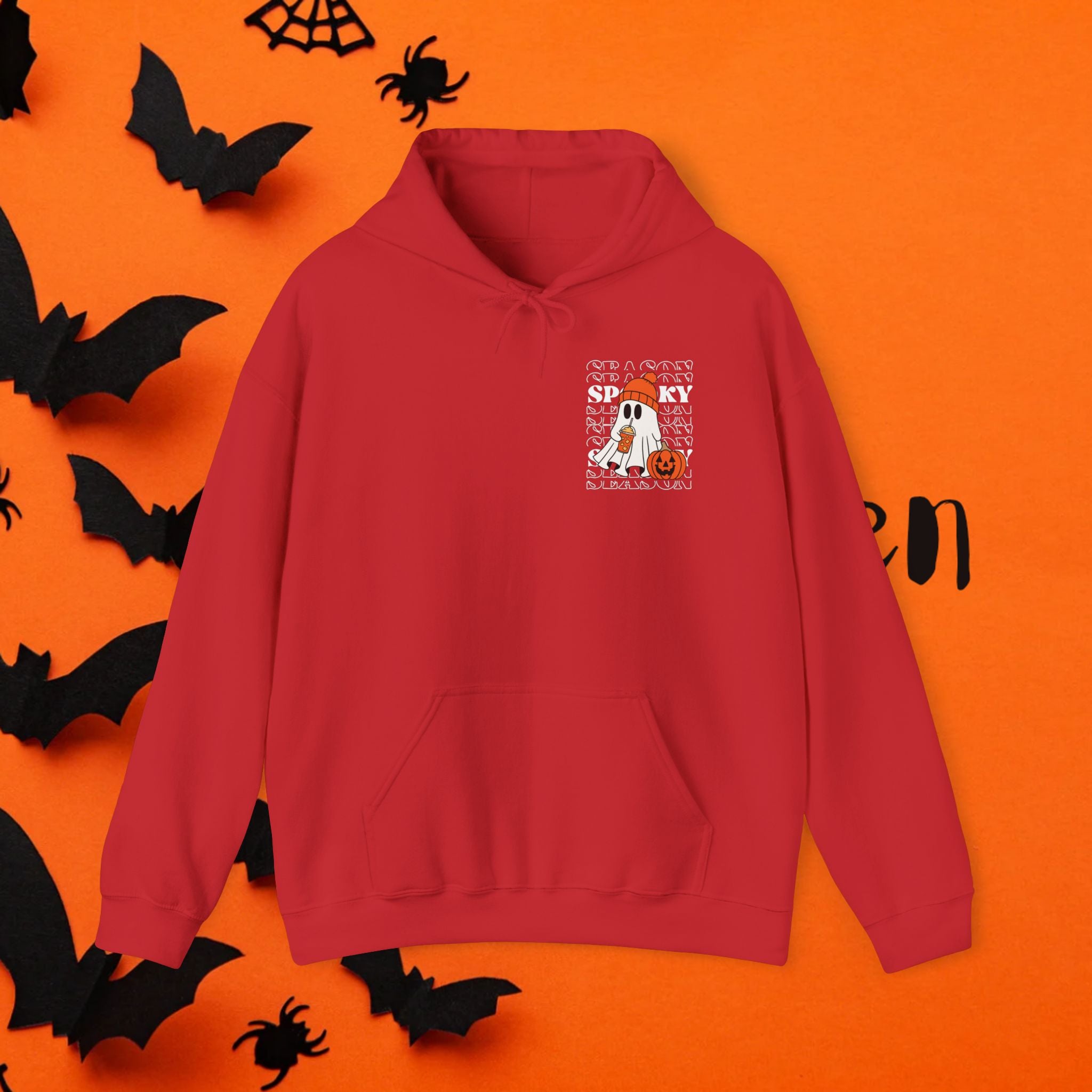 Cozy Ghost-Themed Hoodie for Halloween, Trendy Sweatshirt, Fall Fashion, Trick-or-Treat Wear, Unisex Halloween Apparel