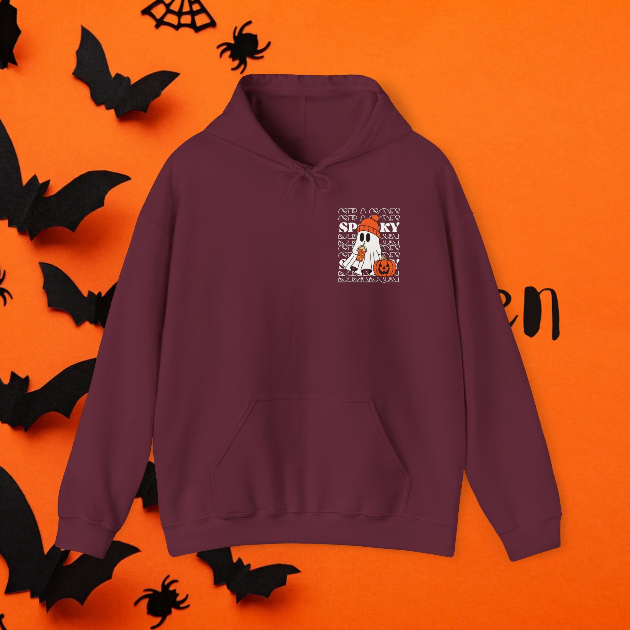 Cozy Ghost-Themed Hoodie for Halloween, Trendy Sweatshirt, Fall Fashion, Trick-or-Treat Wear, Unisex Halloween Apparel