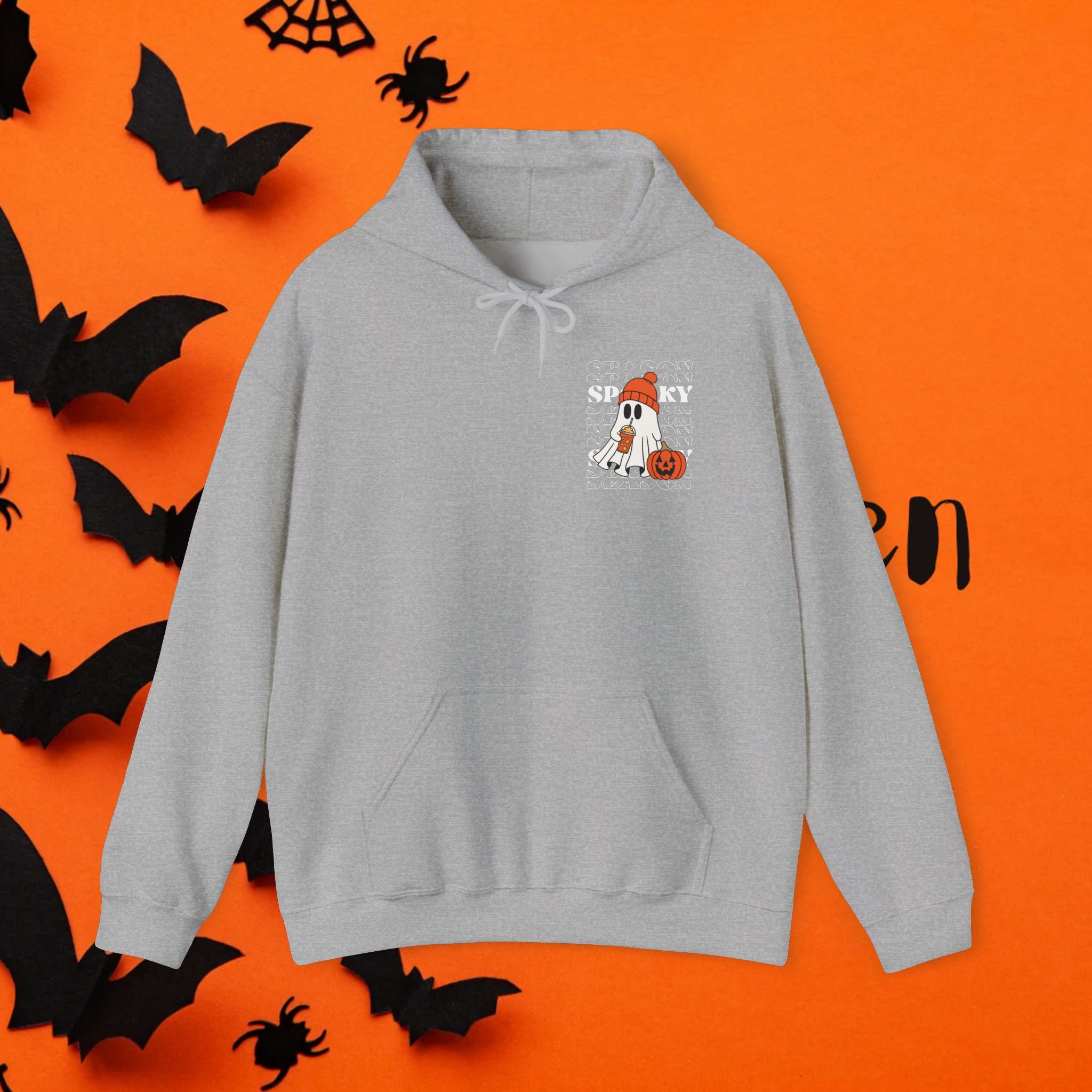 Cozy Ghost-Themed Hoodie for Halloween, Trendy Sweatshirt, Fall Fashion, Trick-or-Treat Wear, Unisex Halloween Apparel
