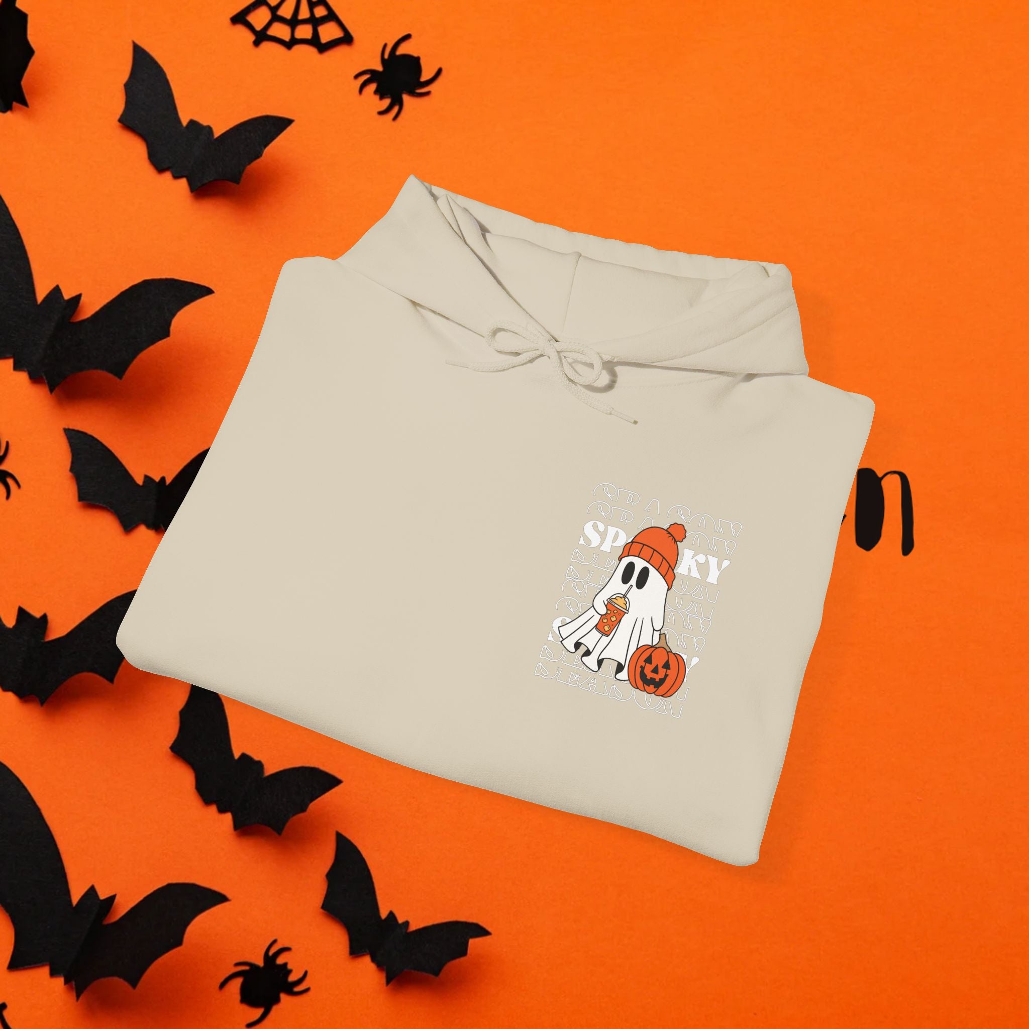 Cozy Ghost-Themed Hoodie for Halloween, Trendy Sweatshirt, Fall Fashion, Trick-or-Treat Wear, Unisex Halloween Apparel