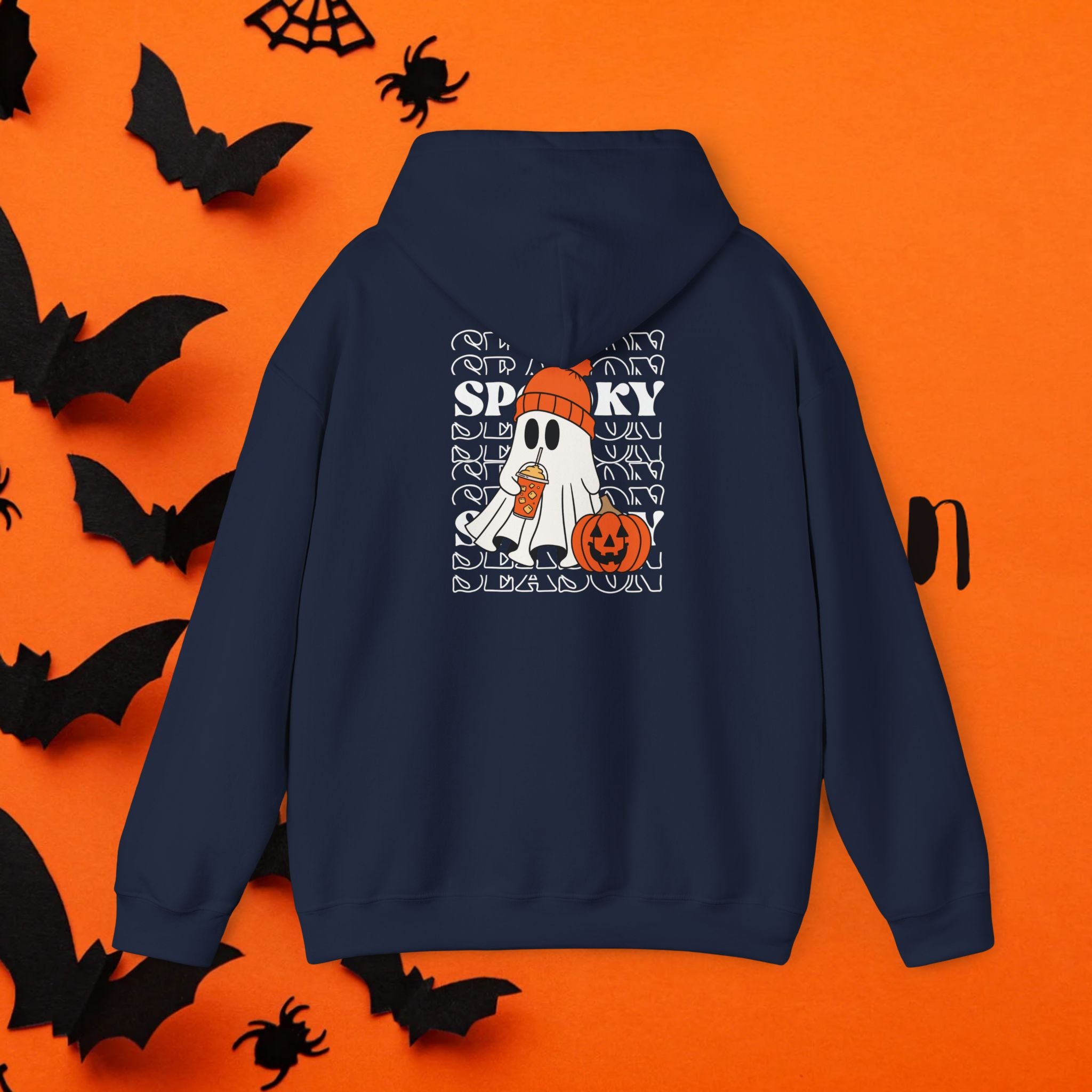 Cozy Ghost-Themed Hoodie for Halloween, Trendy Sweatshirt, Fall Fashion, Trick-or-Treat Wear, Unisex Halloween Apparel
