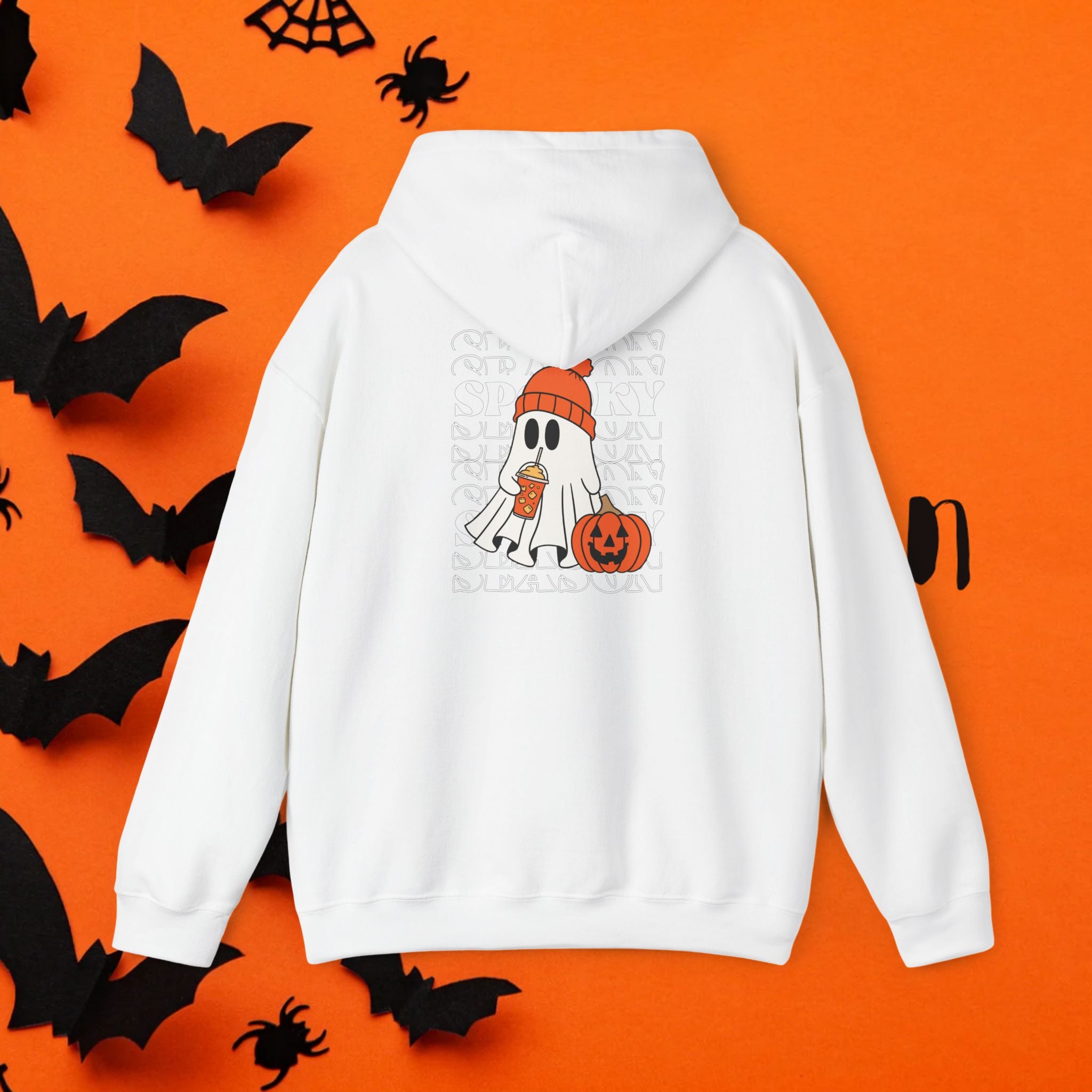 Cozy Ghost-Themed Hoodie for Halloween, Trendy Sweatshirt, Fall Fashion, Trick-or-Treat Wear, Unisex Halloween Apparel