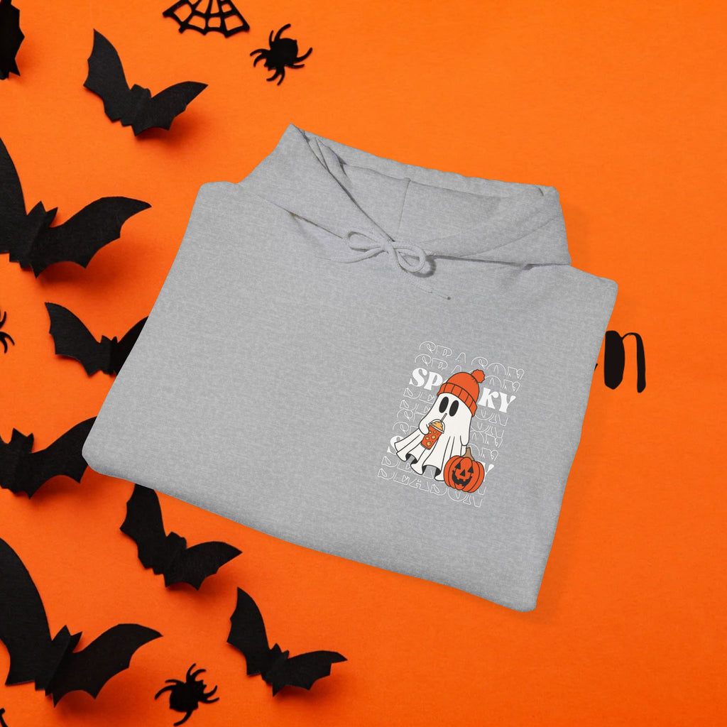 Cozy Ghost-Themed Hoodie for Halloween, Trendy Sweatshirt, Fall Fashion, Trick-or-Treat Wear, Unisex Halloween Apparel