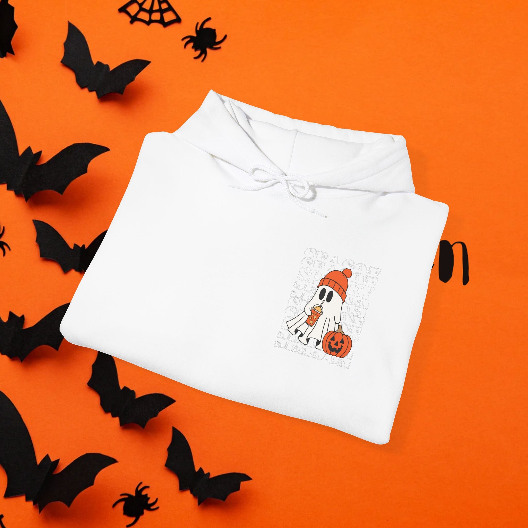 Cozy Ghost-Themed Hoodie for Halloween, Trendy Sweatshirt, Fall Fashion, Trick-or-Treat Wear, Unisex Halloween Apparel